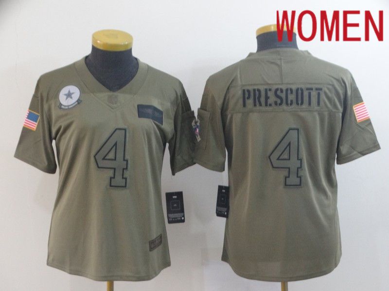 Women Dallas cowboys #4 Prescott Nike Camo 2019 Salute to Service Limited NFL Jerseys